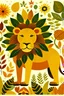 Placeholder: Create a vector art of vibrant gond art forest bliss with Madhya Pradesh lion with a sun and dense foliage of banana leafs and flowers