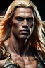 Placeholder: Muscular alpha male with Long blonde hair , dark fantasy, intricate details, hyper detailed. 4K. Photorealistic