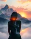 Placeholder: beautiful girl, back painted with mountains and waterfalls, sunset, 4k resolution, max detail, professional, surrealism