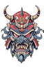 Placeholder: japanese oni in shogun armor, head only, front view, anime style, colorful flat colors, no background colors