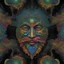 Placeholder: T-shirt design graphics on black background, Parametric structure, vivid colors, fluorescent, DMT, bioluminescent, frontal bearded man Head in mandelbrot style, Escher style, intricated details, cyberpunk, few colors, surreal, symmetrical, high contrast