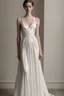 Placeholder: White wedding dress in silk and lace exposed from the shoulders and waist Photorealistic