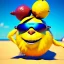 Placeholder: lemon wearing sunglasses, relaxing on the beach, pixar movie still, 3d, realistic render, hyperdetailed