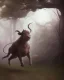 Placeholder: Minotaur, half man. Half bull crw majestically galloping through the dense forest in the style of Doug Hyde , fantastical landscape, soft strokes , mythology portrait, classic illustrated digital design