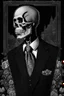 Placeholder: LINE TONE, WSJ STYLE, HEDCUT, ultra high image quality, HEAD AND SHOULDERS SHOT, SKELETON, WEARING A 3 PIECE SUIT, POSED FOR DOLLAR BILL PORTRAIT, , Close-up of an set against AMOLED-worthy pure black backdrop, fantasy art style infused with filter, tailored for vertical wallpaper, exclusive design with no duplicates, radiating beauty suitable for a PC screen image, vivid colors, ultra fine, digital painting, BASED ON THE UNITED STATES TREASURY NOTE ONE DOLLAR BILL