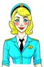 Placeholder: cartoon of a feminine blonde stewardess in light blue uniform