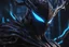 Placeholder: Huge symbiote in 8k solo leveling shadow drawing, shaco model, Halloween theme, neon blue lights, Chaos sea, intricate details, highly detailed, high details, detailed portrait, masterpiece,ultra detailed, ultra quality