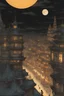 Placeholder: Jean Giraud, Arthur Rackham, Surreal, mysterious, strange, fantastical, fantasy, Sci-fi, Japanese anime, picture book illustration style, miniskirt crescent moon girl's aerial walk, perfect voluminous body, bird's eye view, night view city, parasol, detailed masterpiece