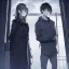 Placeholder: anime couple with day on one side night on the other, stormy night on one half, sunny day on the other half,ballancing scale, couple is standing back to back