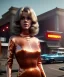 Placeholder: Ultra Realistic retro sci-fi movie Supermarket parking scene, 1960 year, waist up view portrait, a super giant blonde woman, sweet teenager Jane Fonda face, perfect iris, glow eyes, face makeup, tight latex coat, many people, Retro sci-fi style, soft color, highly detailed, unreal engine 5, ray tracing, RTX, lumen lighting, ultra detail, volumetric lighting, 3d, finely drawn, high definition, high resolution.