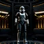 Placeholder: star wars bald male corellian pilot wearing gunmetal grey and black First Order special forces TIE pilot armored flightsuit and helmet with gold trim inside the jedi temple, centered head and shoulders portrait, hyperdetailed, dynamic lighting, hyperdetailed background, 8k resolution, volumetric lighting, light skin, fully symmetric details