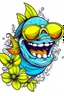 Placeholder: A groovy fish with a wide, toothy grin, rocking sunglasses and a flowered shirt. Style: Pop Art, Mood: Fun and Funky, Lighting: Bright sunlight, T-shirt design graphic, vector, contour, white background.