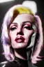 Placeholder: Ultra Realistic image, portrait, blonde woman, sweet Marylin Monroe face, perfect iris, glow eyes, makeup. Cyberpunk style, oversized transparent latex coat, yakuza tattoos. fog, rain, soft color, highly detailed, unreal engine 5, ray tracing, RTX, lumen lighting, ultra detail, volumetric lighting, 3d, finely drawn, high definition, high resolution.