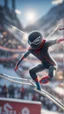 Placeholder: ski jump arena with spider man ski jumping, bokeh like f/0.8, tilt-shift lens 8k, high detail, smooth render, down-light, unreal engine, prize winning