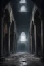Placeholder: dark fantasy art of a medieval abandoned hall in a cloud