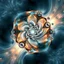 Placeholder: Dynamic hypnotic fractal 3D structures radial Symmetry twisting and morphing between organic and geometric forms , smooth translucent iridescent glass with inner glow and bubbles, varied transparent materials, stormy skies, intense dramatic