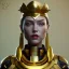 Placeholder: woman, rounded face, black, gold, samurai helmet, decorative color feathers, retro, bamboo, leather, soft color, highly detailed, art stations, concept art, smooth, unreal engine 5, god rays, ray tracing, RTX, lumen lighting, ultra detail, volumetric lighting, 3d, finely drawn, high definition, high resolution.