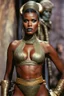 Placeholder: grace jones, in princess Leia's slave costume, close to Jabba the Hutt.