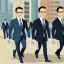 Placeholder: A group of penguins wearing business suits and carrying briefcases, walking through a busy city street.