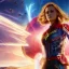 Placeholder: Captain Marvel,flying in the sky, hair on fire, realistic, vibrant colors, Kate beckinsale's face, long hair, gold angel wings, full body, in space, muscular, hyperrealistic, airplane, cyclops, elephant