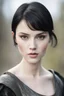 Placeholder: Scandinavian medieval woman with black short hair, pale skin, pretty lips, fit