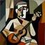 Placeholder: picasso man met gitaar brown cubisme only lines