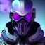 Placeholder: futuristic purple masked villain in galaxy, teal and purple smoke, detailed, realistic, 4k