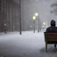 Placeholder: man sitting on a park bench wearing a trench coat, streets of new york covered in snow, dramatic, dramatic lighting, volumetric lighting, hyperrealism, 8k, high quality, photorealistic, lot of details