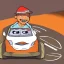 Placeholder: humanized car with feet and a hat