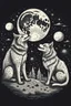 Placeholder: a lost cat and a wolf howling at the moon