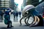 Placeholder: a photorealistic squid-like alien speaking to a young boy in Vancouver City