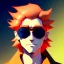 Placeholder: a man with blonde hair wearing sunglasses and an orange jacket, a character portrait by Miyazaki, featured on pixiv, rayonism, toonami, official art, anime