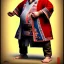 Placeholder: Homme gros ventre en kimono karate, barbe, long cheveux, chigon, dojo, coup de pied