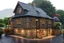 Placeholder: Beautiful traditional Irish house, made of stone and with a beautiful terrace that offers beautiful views, photo realistic. Beautiful and charming house. Realistic. Perfect Photo. Rainy day