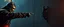 Placeholder: close up on samurai guard pointing at professional ninja thief climbing a wall during lightening,