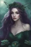 Placeholder: Dark green hair Water lilies long hair lotus night Fairy princess rapunzel hair queen crown dragonflies fireflies elven tiara flowers fairy wings gothic purple