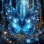 Placeholder: crystal butterfly made of gems made of different shades of blue, double exposure blue nebula on the wings, magical enhacned night forest, glowing particles in background, amibent mood,16k resolution photorealistic, masterpiece, hight contrast, depth of field, breathtaking intricate details, realistic and lifelike cgi, dramatic natural lighting, reflective catchlights, high quality CGI VFX fine art