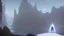 Placeholder: Sorcerer in white robe and hood approaches castle on a cliff