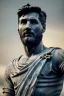 Placeholder: Ultra Realistic image, roman sculpture, Calacatta marble material, Lionel Messi, gold Laurel wreath, Renaissance style, miguel angel David style, chisel style, emperor, waist up portrait, epic, celestial, cinematic lighting, God light, god rays, 4k resolution, smooth details, ornate details, unreal engine 5, blue background.