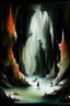 Placeholder: an oil painting of the inside of cave in the style of Yves tanguy.