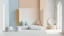 Placeholder: interior minimalist. light pastel colors white, orange, beige, blue