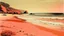 Placeholder: A light rosy orange colored beach near a cove painted by Andy Warhol
