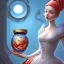 Placeholder: pixar style, realistic painting of a housewife and a jar full with strawberry jam, kitchen in the background volumetric turquise and blue sky, flying environment and background, volumetric lighting, dramatic lighting, detailed digital painting, extreme dense and fine, anime, ornate, colour-washed colors, elegant, small minutiae, tiny features, particulars, centered, smooth, sharp focus, renderman gofur render, 8k, uhd, detailed eyes, realistic shaded volumetric lighting, caustics, backligh