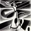 Placeholder: drawn in single line by Nicolai Blatter with hatch with parallel wavy lines metal engraving with spanish man dance procession in salvador dali style or picasso style