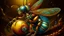 Placeholder: Surreal digital art, hyperrealistic rendering of a bee with a bell for a body and a belly button on its abdomen, vibrant colors, intricate details, fantasy concept by Boris Vallejo and Julie Bell