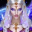 Placeholder: cosmic mage, elf, female, battle mage, epic, cosmic magic, long ears, white hair, face details, pale skin, jewellery, broad shoulders, sharp ears, cosmic clothes, cosmic eyes, ears shown, light out of eyes, the cosmos in eyes, stars in eyes, shining eyes, non human face, thin face, animation, detailed ears, magical eyes, non realistic, closed mouth, bigger make up