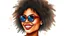 Placeholder: Watercolor happy american black woman sunglasses portrait head and shoulders