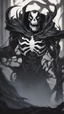 Placeholder: A close horror picture to Mix between Skeleton and venom symbiote and venom smile in solo leveling shadow art style