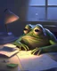 Placeholder: an exhausted pepe the frog commiting tax fraud, paperwork, desk, cozy, night- key lighting, soft lights, foggy, by steve hanks, by lisa yuskavage, by serov valentin, by tarkovsky, 8 k render, detailed, cute cartoon style, very cute face