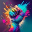 Placeholder: colorful fist, digital art, anime